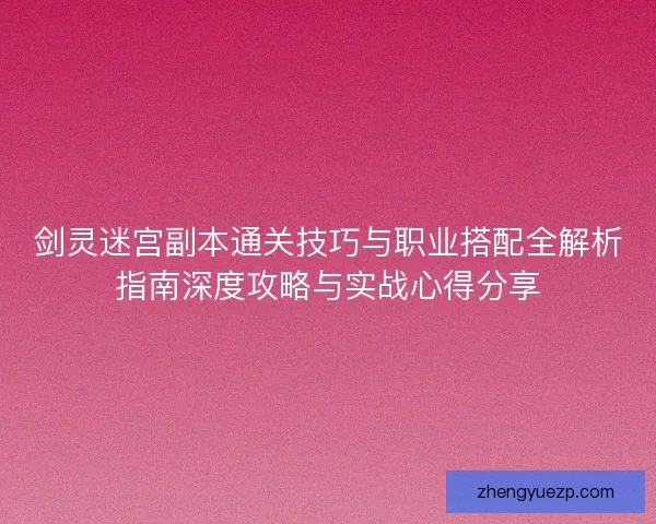 剑灵迷宫副本通关技巧与职业搭配全解析指南深度攻略与实战心得分享